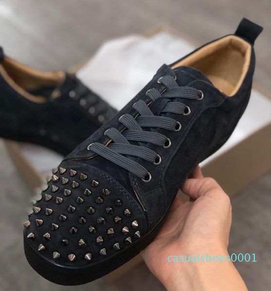 

red bottom sneakers junior spikes veau velours squale sneakers new blue men trainers genuine leather party shoes wedding shoe ac01, Black