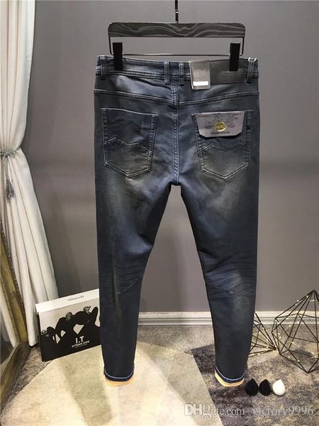 

new arrivals 2019 winter style famous casual designer design slim fashionable ripped jeans motorcycle trousers pencil jeans us size 29-40, Blue