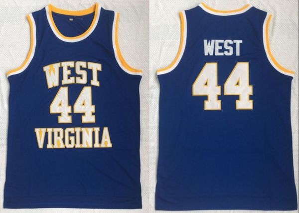 

NCAA West Virginia Mountaineers #44 Jerry West College Jerseys Retro high School Basketball blue Stitched Vintage Jersey S-3XL