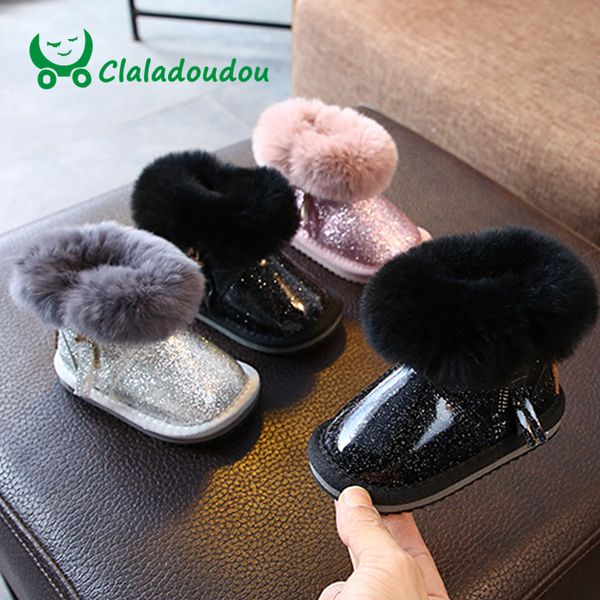 

claladoudou 12-15.5cm brand baby snow boots pu warm plush thicker shoes baby girls winter ankle boots water-proof winter booties, Black;grey