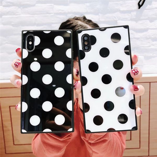 

Square polka dot case glossy tpu pc case for iPhone x xr xs max 6 7 8 6S Plus 6Plus 7plus 8plus