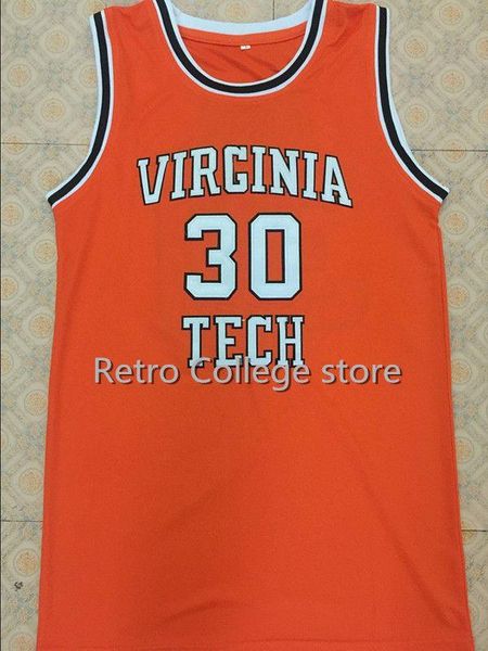 

#30 dell curry virginia tech university hokies college basketball jerseys orange sewn custom any number and name xs-6xl vest jerseys, Black;blue