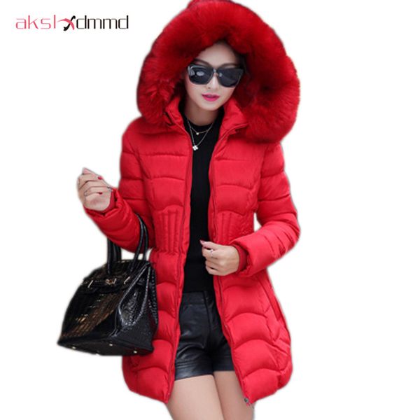

akslxdmmd women winter parka 2017 fashion slim women cotton coat fur collar hood plus size womens winter jackets and coats dx630, Black