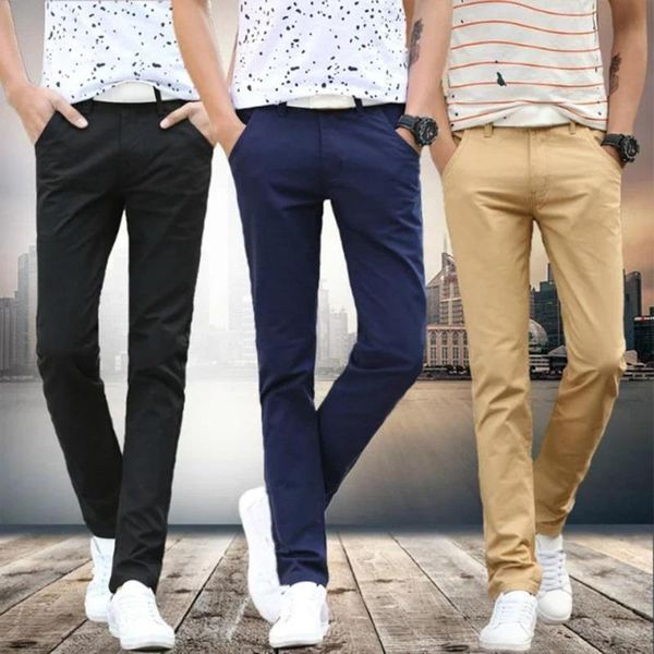 

casual men solid color pockets cotton long pants plus size straight trousers, Black