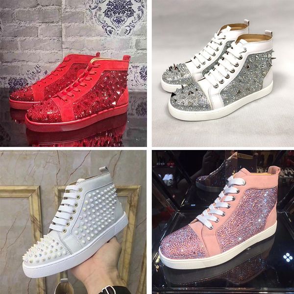 

with box 2019 fashion womens designer leather boots ladies luxury spikes red bottom oxford party wedding dress shoes size 35-41, Black