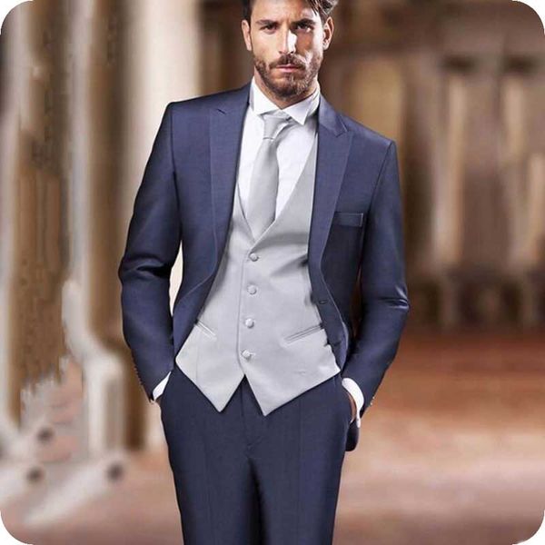 Acheter Vintage Bleu Hommes Costumes Vêtement De Mariage Tuxedo Groom Retro Blazer Homme Peaked Revers Groomsmen Outfit Costume Homme Mariage Prom
