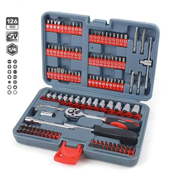 

126pcs mechanics car hand tool set ratchet wrench socket kit for auto motorcycle repair with plastic toolbox storage case