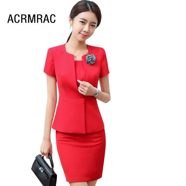 

women suits slim summer short sleeve jacket skirt 2-piece set formal business women skirt suits woman set 1399, White;black