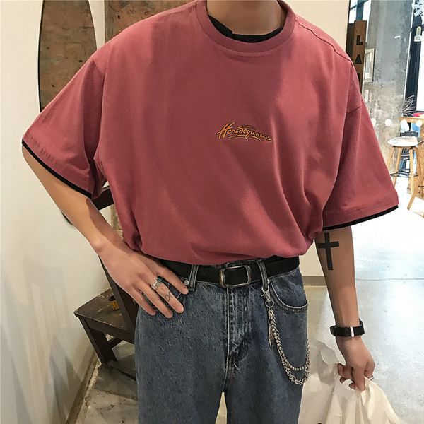 

2019 spring and summer new korean version of hip hop retro couple solid color short-sleeved t-shirt harajuku streetwear best, White;black