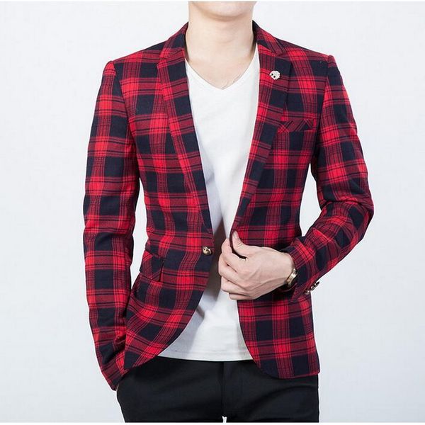

2019 brand blazers jacket spring jacket large lattice fillet blazers singer slim fit hombre masculino, White;black