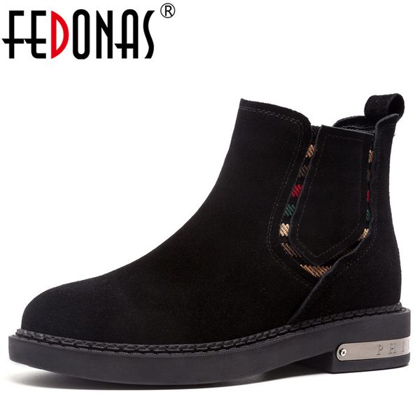 

fedonas 1new arrival women ankle boots autumn winter warm cow suede high heels shoes woman round toe concise casual basic boots, Black