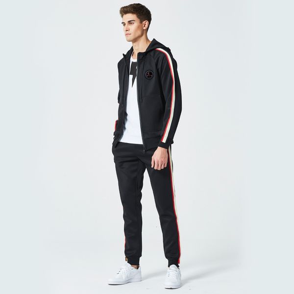 

winter striped tracksuit men casual hooded zipper gyms sportswear 2pcs jacket jogger suit male tracksuit sets high street brand sh19062801, Gray
