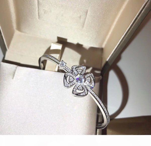 

luxury fiorever s925 sterling silver full crystal four leaf clover flower charm open bangle for women