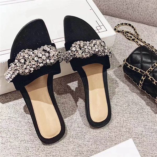 

Brand bowknot water drill flower sandals for women to wear 2020 summer style evening breeze open toe flat flip-flop shoes