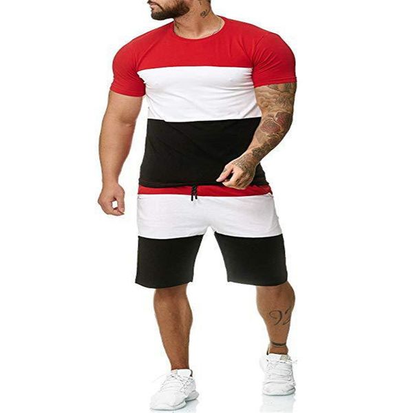 

summer mens designer tracksuits contrast color short tshirts mens suits casual mens clothing 2 piece set, Gray