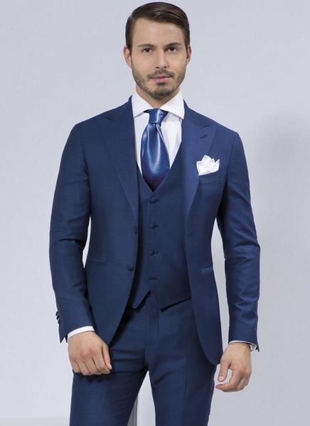 

custom made slim fit two buttons groomsmen lapel groom tuxedos royal blue men suits wedding/prom man blazer ( jacket+pants+vest, Black;gray