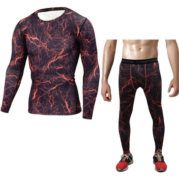 

motorcycle 3d t-shirt compression set men run jogging suits fitness sports sets long sleeve shirt and pants gym workout tights
