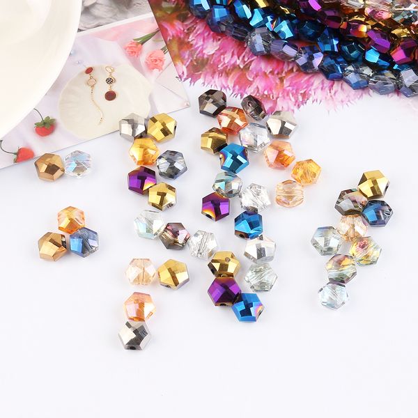 

glass plated bead 6/8mm hexagon crystal beads china jewelry beading for diy charm pendant necklace jewelry making wholeslae