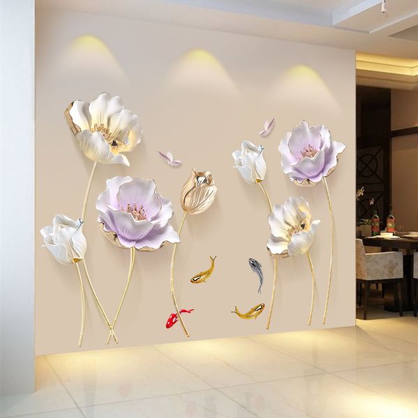 Wandaufkleber chinesischer Stil Blume 3d Tapete Wohnzimmer Schlafzimmer Badezimmer Wohnkultur Dekoration Poster elegant