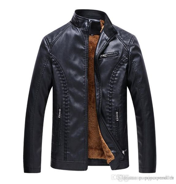 

mens fashion designer jackets new fur style plus fleece warm leather jackets males casual clothing, Black