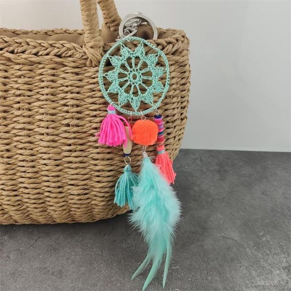 

boho ювелирные изделия ручной работы сумка кулон перо кисточкой pom pom брелок ловец снов брелки кольца женские подвески аксессуары подарок, Silver