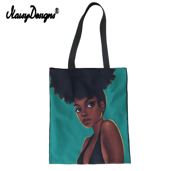 

noisydesigns art afro girl print canvas bag women tote diy large cotton shoulder shoping eco soft bag katoenen tas lady shih tzu