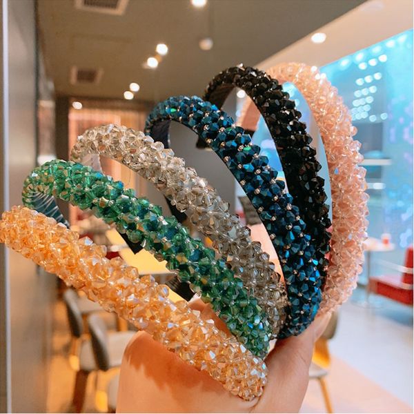 

haimiekang retro beaded hairband shiny women headband hair accessories wide simple crystal hair hoop head band girls hairbands