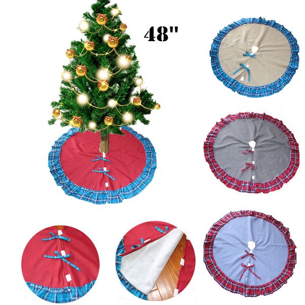 

plaid christmas tree skirt double folded edge imitation linen tree skirt 48'' christmas decoration