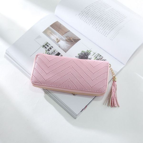 

factory direct women's clutch 2019 new style card bit more tassled zipper purse phone bag long wallet, Red;black