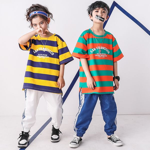 

дети хип-хоп полоса футболка одежда девушки мальчики толстовка брюки джоггер джаз танцевальный костюм бальные танцы одежда уличная одежда, White