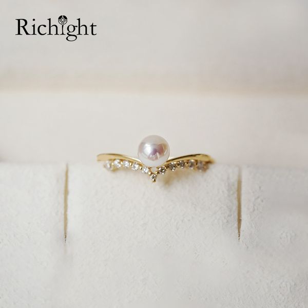 

dainty solitaire pearl ring solid 18k solid gold engagement ring bridal jewelry akoya pearl diamonds anniversary wife gift, Golden;silver
