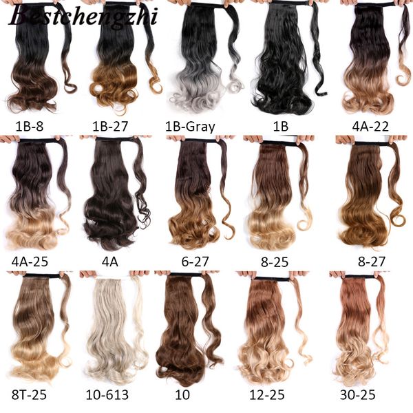 

17 inch body wave long clip on ponytail hair extension 110g/pcs synthetic hair with black blonde brown colors for women bs10e
