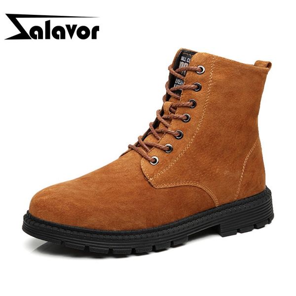 

zalavor genuine leather men ankle boots outdoor daily winter flats men shoes solid color non-slip leisure shoes size 37-47, Black