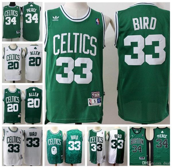 

retro mens 33 larry bird boston celtics jersey 20 ray allen 34 paul pierce 6 russell nba hardwoods classics basketball jerseys, Black