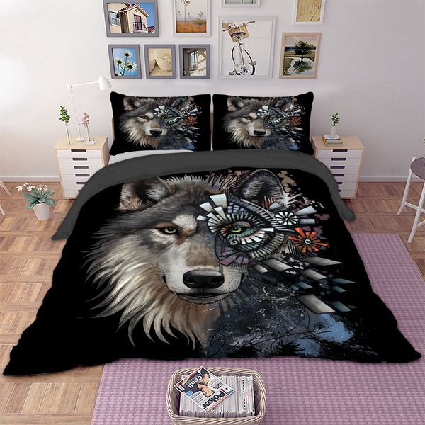 

3d wolf bedding set animal duvet cover quilt cover bed pillow cases home textile 3pcs floral cool