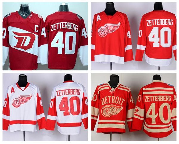 

henrik zetterberg 40 detroit red wings stadium series ice hockey jerseys winter classic for sport fans home red alternate white, Black;red