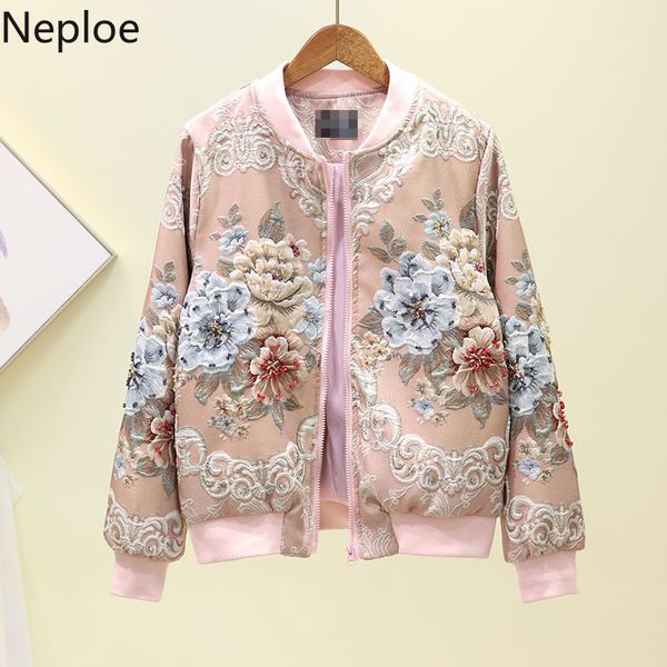 

neploe vintage embroidery bomber jacket women harajuku flower jackets coat 2019 casual basic baseball jackets outwear, Black;brown