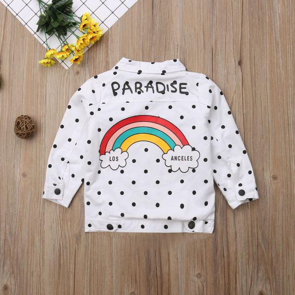 

1-7y toddler baby boys girls autumn jacket outwear dot print rainbow long sleeve white jacket coats kids baby clothes, Black
