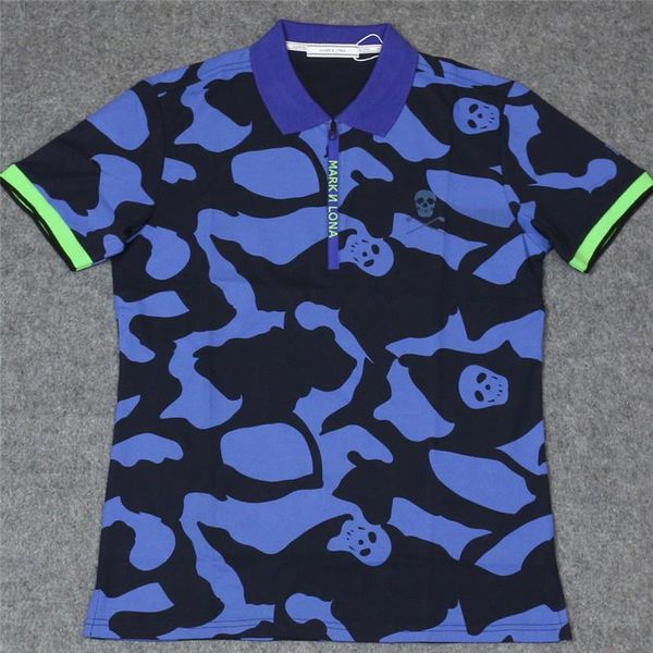 

limited summer mens skull golf trainning t shirts mark lona short sleeve outdoor sports golf t-shirts 3 colors, Black;blue