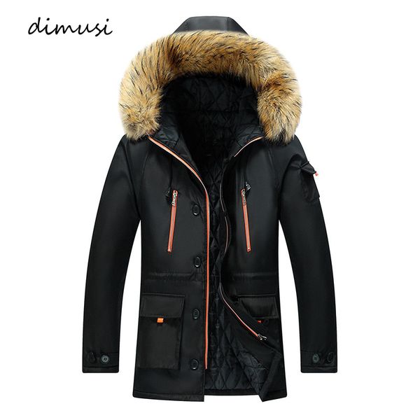 

dimusi winter mens mid-long jackets mens cotton warm parkas hoodies male fur collar thermal windbreaker jackets clothing 8xl, Black