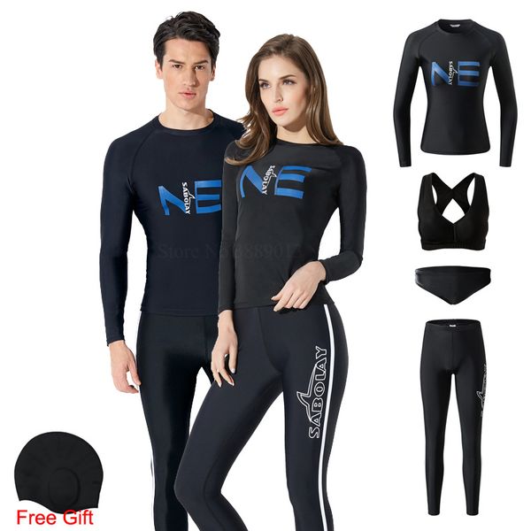 

4 pieces snorkeling wetsuit men rash guard long sleeve swimwear women diving suit surfing swimsuit rashguard surf clothes upf50+