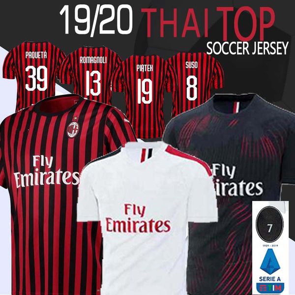 

Thailand AC milan soccer jersey 2019 2020 PIATEK football shirt PAQUETA THEO SUSO men CUTRONE camisa de futebol ROMAGNOL maillot de foot