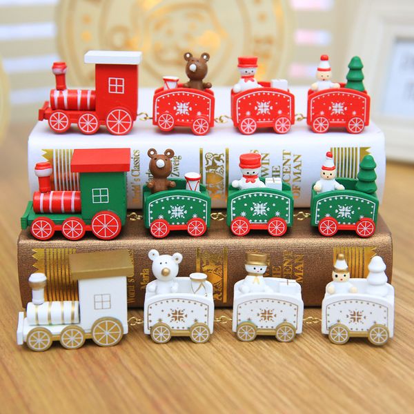 

new christmas train painted wood christmas decoration for home with santa/bear xmas kid toys gift ornament new year gift