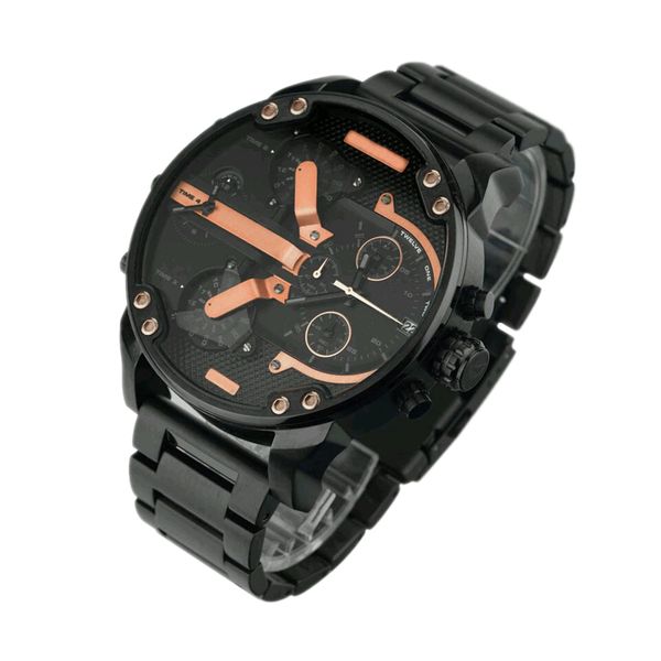 

fashion brand motion quartz watch male fine steel rose gold watchband large dial dual time zone wrist watches 2019 new, Slivery;brown