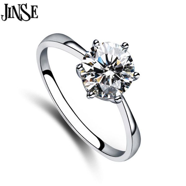 

jinse selling women clear zircon inlaid wedding bridal engagement party jewelry ring size 6-9mm rns016, Golden;silver