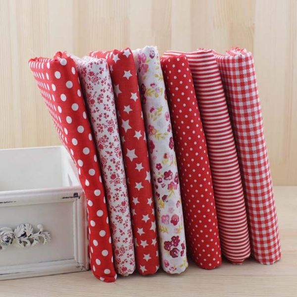 

7pcs red cotton patchwork fabric bundle for diy sewing textiles tilda doll cloth quilting tissue 50cmx50cm, Black;white