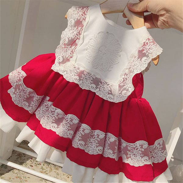 

baby girl spring summer red lace sleeveless vintage spanish lolita princess ball gown dress for girl birthday easter dress t200624, Red;yellow
