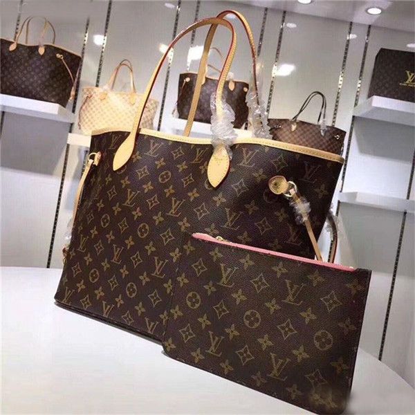 

2019 ale l letter neverfull leather handbag brown old flower pink bag printing pur e women fa hion bag girl hopping bag
