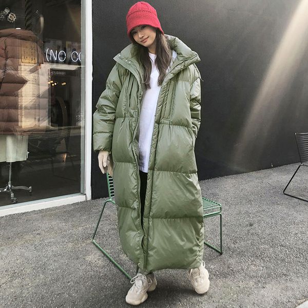 

ewq] 2019 autumn winter new hooded long plus size thick warm cotton-padded korea style long green parka overcoat women ql71001, Black