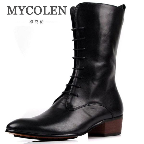 

mycolen 2019 мужчин сапоги из натуральной кожи мужская обувь mid-теленок мотоциклов сапоги на низком каблуке мужской обувь bottine, Black